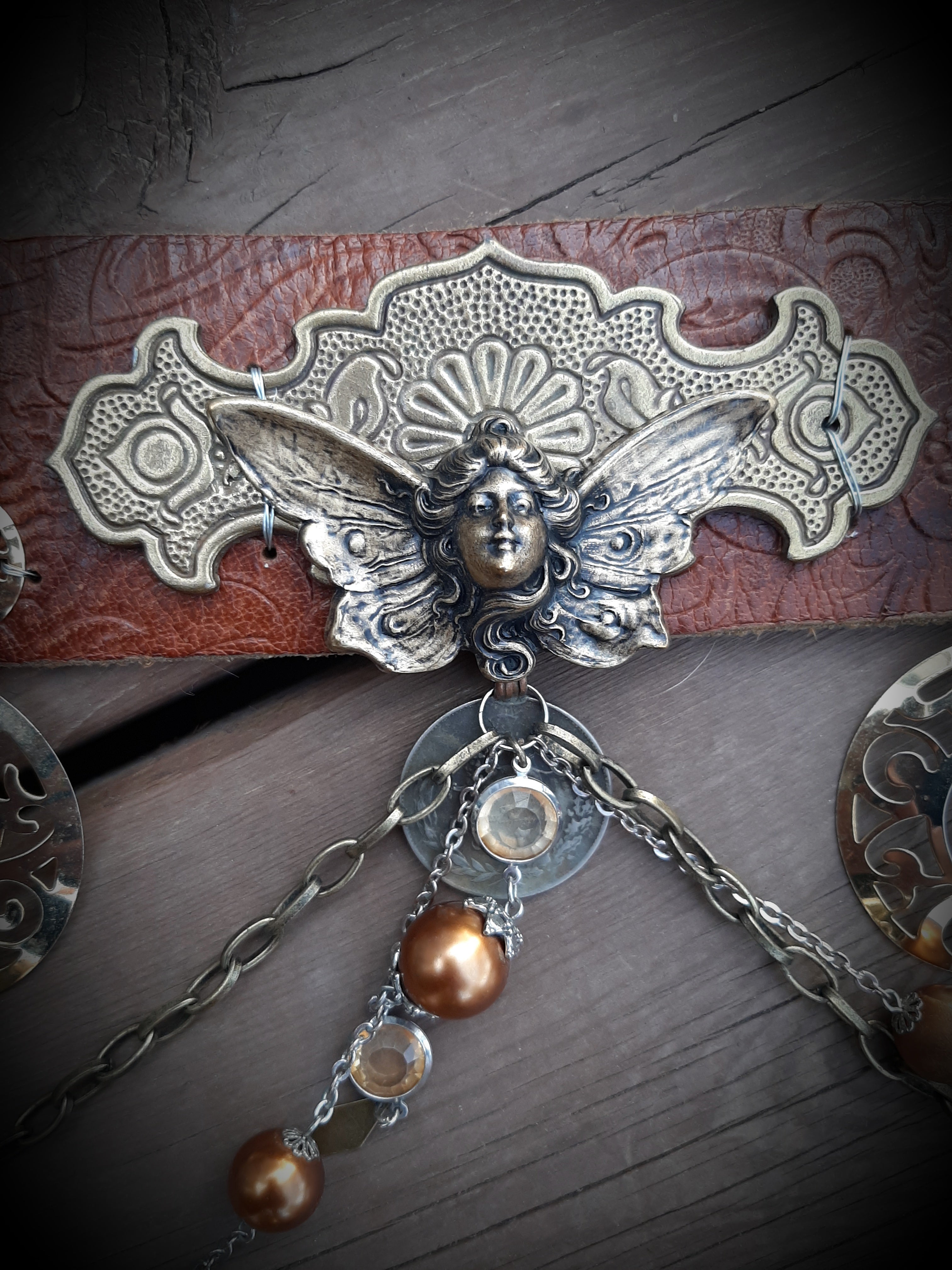 Angel Butterfly Brown Leather Belt