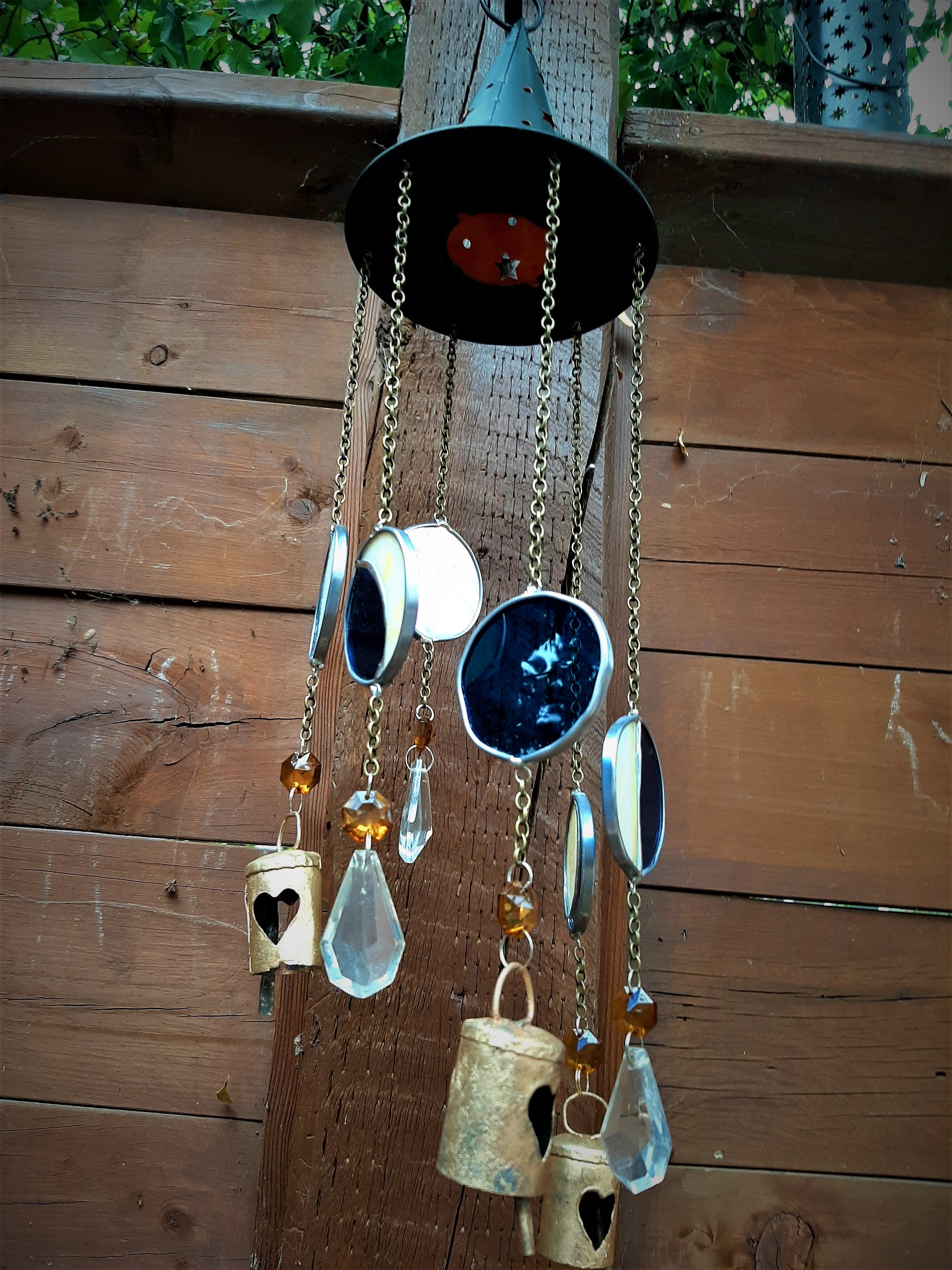 Stained glass moon phase windchimes