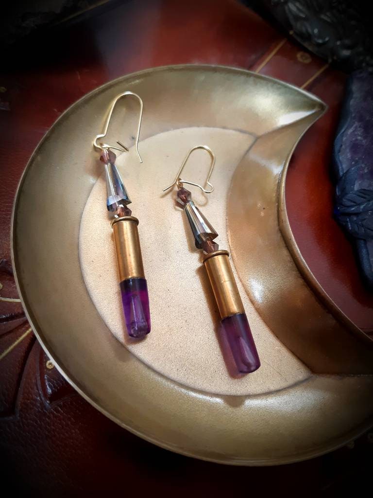 Purple lite brite bullet earrings