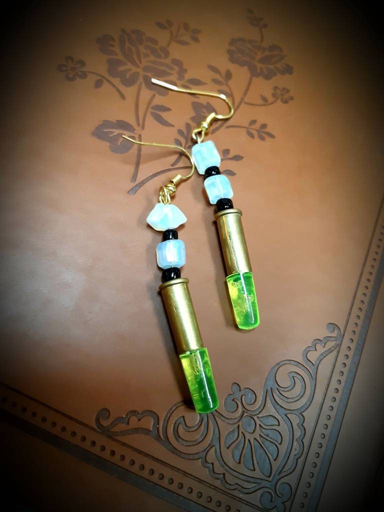 Recycled green lite brite earrings with opal