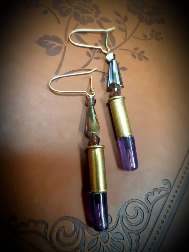Purple lite brite bullet earrings