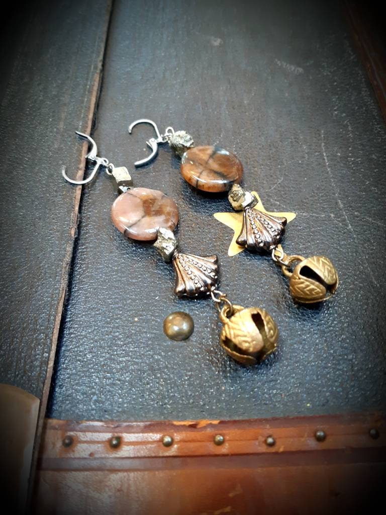 Rhodonite and pyrite earrings