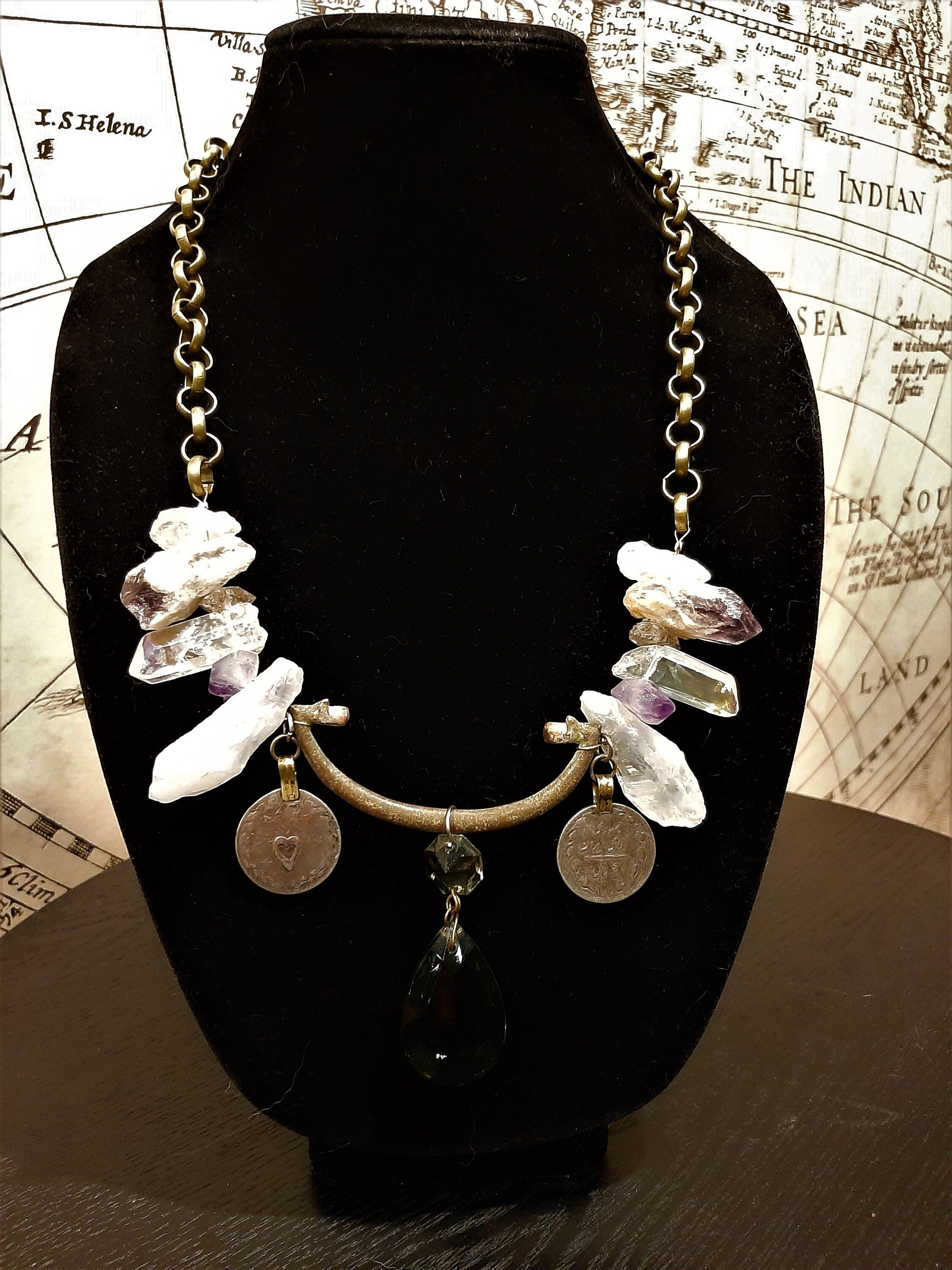 Antique hardware and crystals necklace